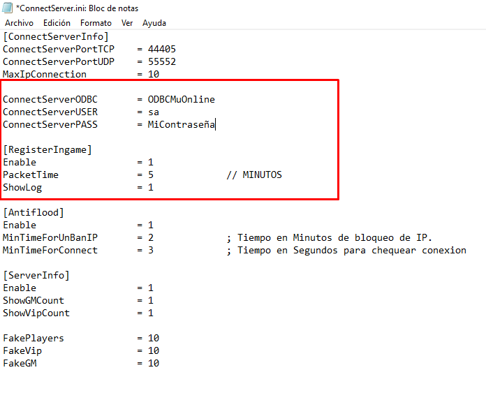 Configuración ODBC Registro Ingame